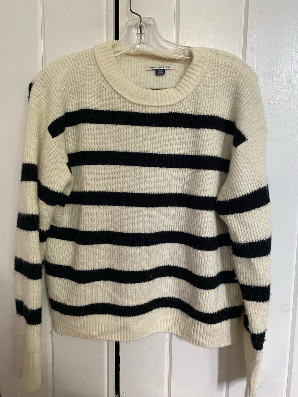 American Eagle Outfitters Cream & Black Striped Crewneck Sweater